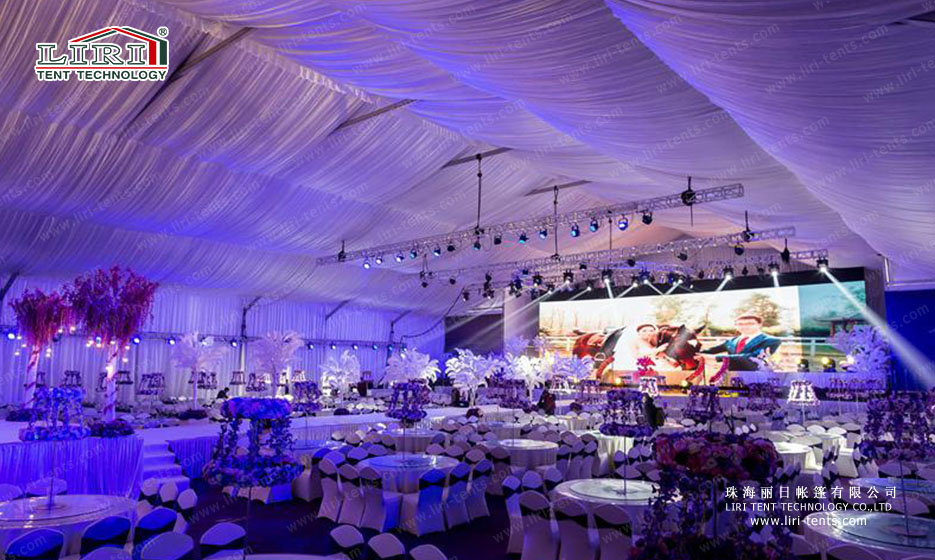 Luxury wedding marquee at night